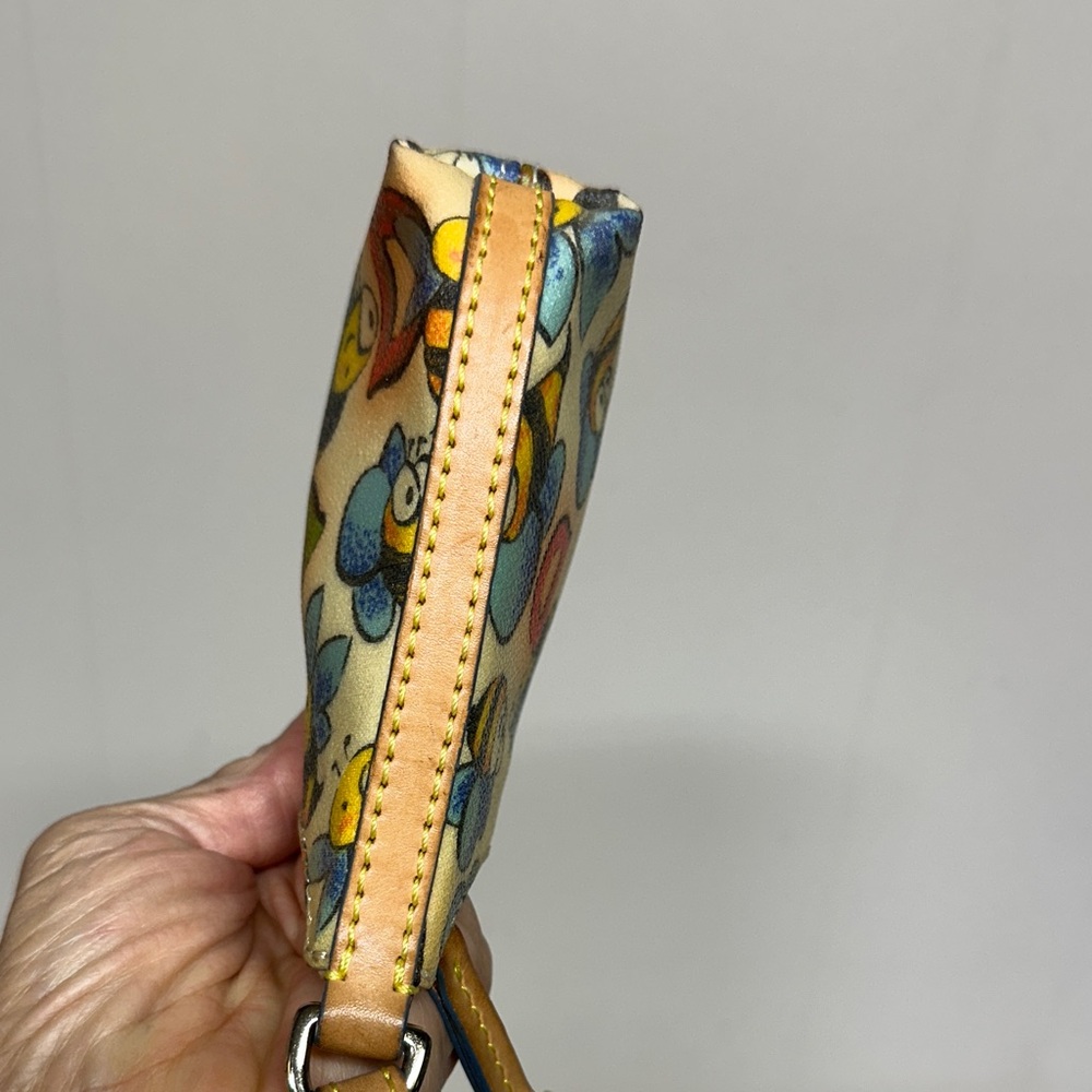 Dooney & Bourke Yellow Bee Print Wristlet with Tan Handle - Picture 5 of 12